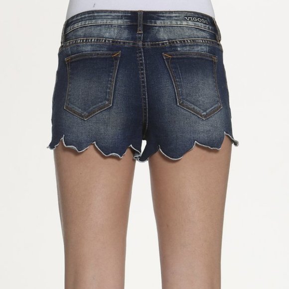 Vigoss The Jagger Short Mid-rise Scalloped Denim Jean Shorts Sz 25 Dark Wash NEW - Picture 2 of 2